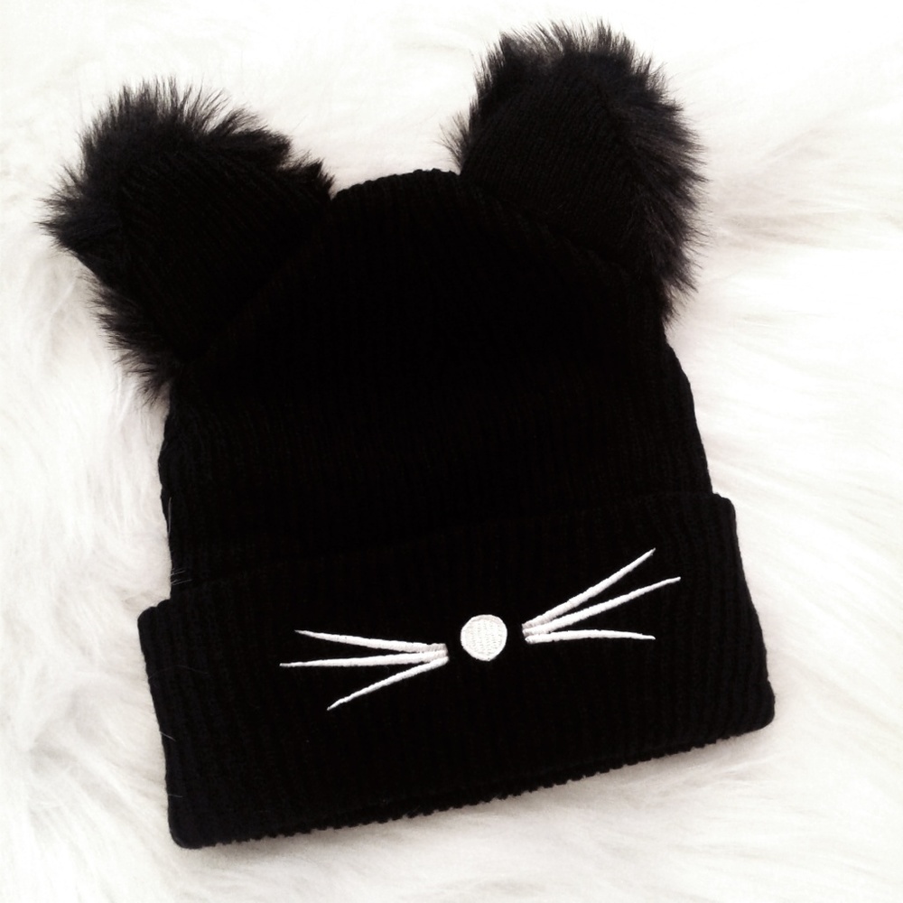 Cat Beanie with Fuzzy Ears - Picture 3 of 4
